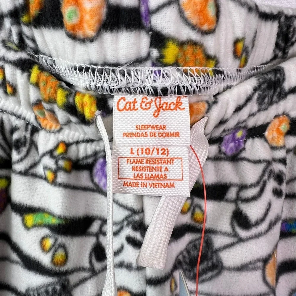 Cat & Jack Kids Halloween Ghost Candy Fleece Pajama Pants White L 10/12 NWT